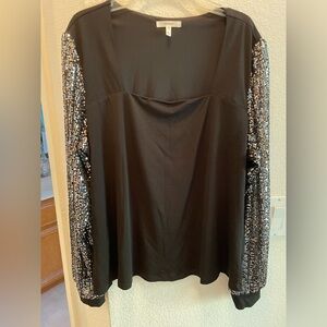 Maurice’s Black Dressy Blouse with Sequin Long Sleeves